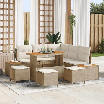 vidaXL Tuinbankenset 9 st 8-Aantal zitplaatsen Beige en, Verzenden, Nieuw, Meer dan 8 zitplaatsen