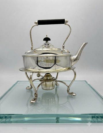 Antique Silver-Plated Tea Kettle on Stand with Warmer -, Antiek en Kunst