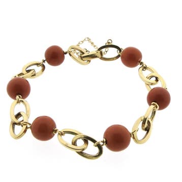 Antiek gouden armband met bloedkoraal kralen., Gebruikt, Ophalen of Verzenden, Met edelsteen, Goud