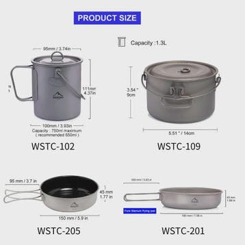 Widesea Titanium Kookset - Lichtgewicht Pannenset voor Outdo