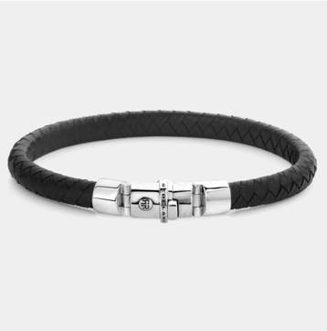 Rebel and Rose RR-L0133-S-L armband - zilver - MAAT L ±19 CM, Verzenden, Nieuw, Zwart, Leer