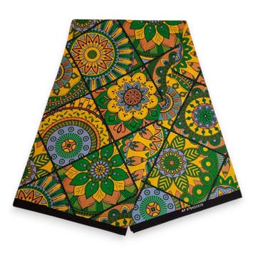 Afrikaanse print stof - Groen en geel Mandala Patchwork - 10, Ophalen of Verzenden, Nieuw