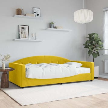 vidaXL Slaapbank met matras 100x200 cm fluweel geel, 100 cm, Eenpersoons, Verzenden, Nieuw