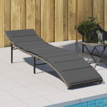 vidaXL Ligbed met kussen 55x199x50 cm poly rattan grijs, Verzenden, Nieuw