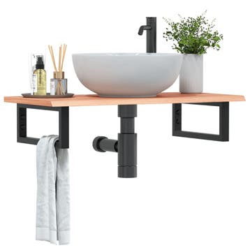 vidaXL Badkamer wandschap staal en massief eikenhout, Verzenden, Nieuw