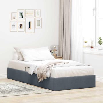 vidaXL Opslag bed met opslag Donkergrijs 100 x 190 cm, Verzenden, Nieuw, Grijs, Stof