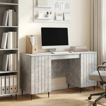 vidaXL Bureau met plank Betongrijs 142,5 x 50 x 75 cm, Verzenden, Nieuw