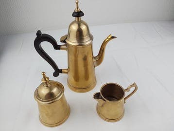 Vintage 3-delige messing koffieset met EPNS-binnenzijde –