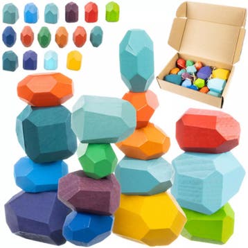Kruzzel Houten stapelstenen set – 16 kleurrijke blokken v., Ophalen of Verzenden, Nieuw