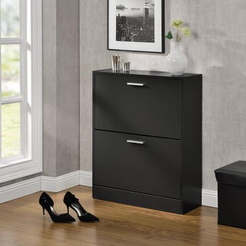 Schoenenkast Sykkylven 2 kleppen zwart 81x63x24 cm [en.casa], Verzenden, Nieuw