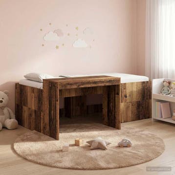 vidaXL Hoge Bed Frame met Bureau voor Kinderen Oud hout 90 x, Verzenden, Nieuw, Bruin, Hout
