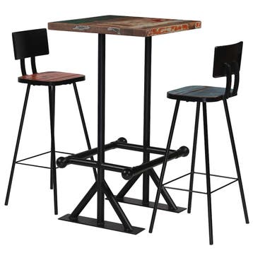 vidaXL 3-delige Barset massief gerecycled hout meerkleurig, Verzenden, Nieuw
