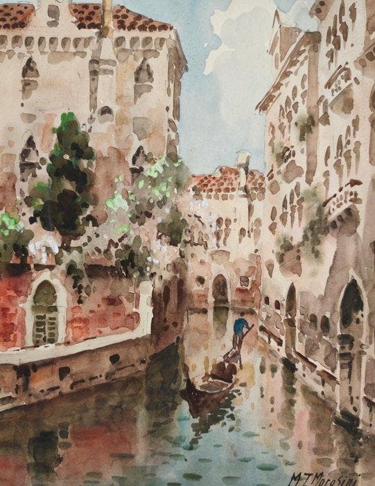 Marco Teodoro Morosini (1898-?) - Rio di Venezia con Gondola, Antiek en Kunst, Kunst | Schilderijen | Klassiek