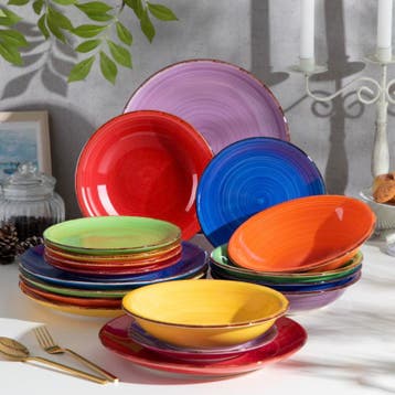 Mexicaanse Stijl Kleurenmix Serviesset – 18/36-stuk Keramiek, Verzenden, Nieuw, Keramiek, Bord(en)