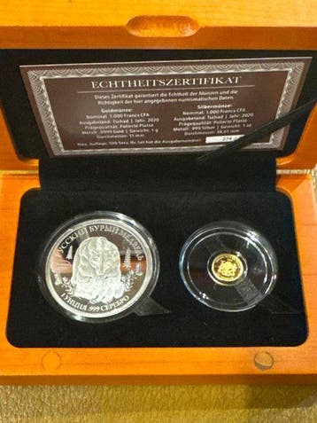 Tsjaad. 2020 Russian Brown Bear Silbermünze 1 UZ (999) +