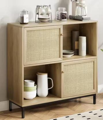 Rotan Dressoir met Schuifdeur – Kast met 4 Open Vakken, Verzenden, Nieuw