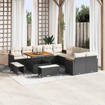 vidaXL Tuinbankenset 13 st 12-Aantal zitplaatsen Zwart poly, Verzenden, Nieuw, 3 zitplaatsen