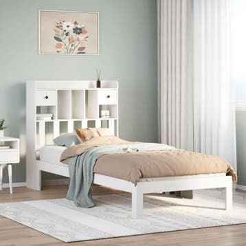 vidaXL Bed met boekenkast zonder matras grenenhout wit, 90 cm, Eenpersoons, Verzenden, Wit