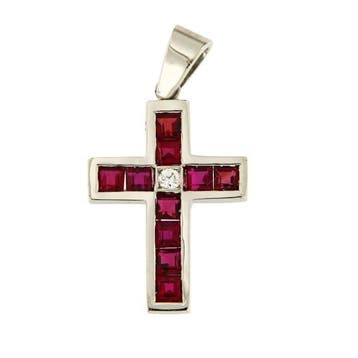 Hanger - 18 karaat Witgoud - 1.44ct. tw. Robijn - Diamant