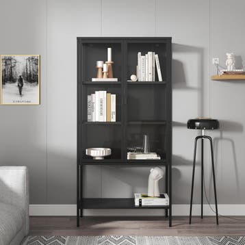 Vitrinekast Borshavisa staal 160x80x35 cm zwart [en.casa], Verzenden, Nieuw