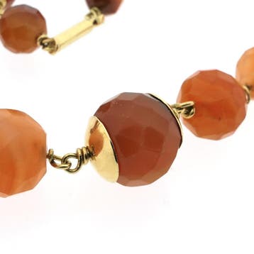 Carneool kralen ketting op goud geregen, Sieraden, Tassen en Uiterlijk, Kettingen, Gebruikt, Ophalen of Verzenden, Met edelsteen