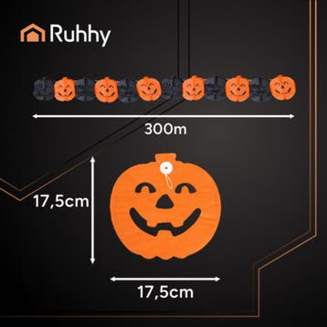 Ruhhy Halloween slinger 3 meter met oranje en zwarte pomp..., Ophalen of Verzenden, Nieuw
