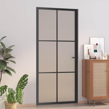 vidaXL Binnendeur 93x201,5 cm matglas en aluminium zwart, Verzenden, Nieuw