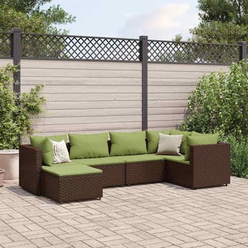 vidaXL 6-delige Loungeset met kussens poly rattan bruin, Verzenden, Nieuw, Loungeset