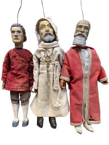 Set van 3 kerststalfiguren - 37 cm hoog - Hout, Textiel -