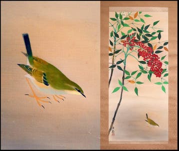 Nandina domestica en Kleine vogelJapanse boszanger -