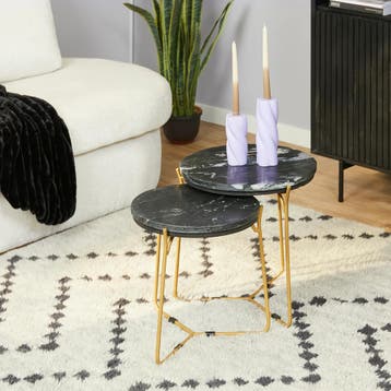 Salontafelset Caly, Zwart Marmer met Goudkleurig Onderstel |, Huis en Inrichting, Tafels | Salontafels, Ophalen of Verzenden, Nieuw