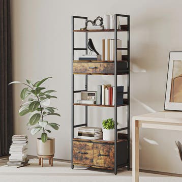 Industriële Boekenkast met 6 Niveaus, 4 Open Planken & 3 Sto, Verzenden, Nieuw