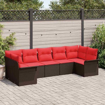 vidaXL Tuin Sofa Set 7 st Bruin poly rattan, Tuin en Terras, Tuinsets en Loungesets, Verzenden, Nieuw, Rotan, 7 zitplaatsen