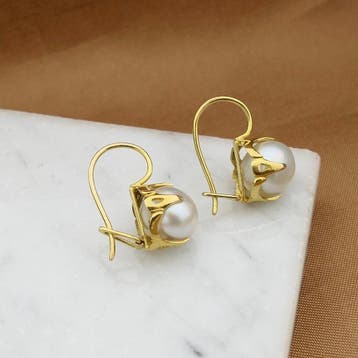 Gouden oorbellen met barok parels, Gebruikt, Ophalen of Verzenden, Met edelsteen, Goud