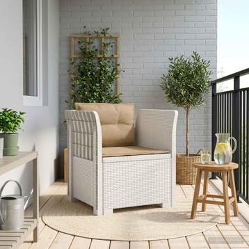vidaXL Eénpersoons Fauteuil met Kussens Rattan Look PP Wit, Verzenden, Nieuw