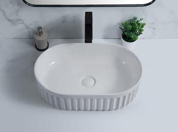 SALE - Lorna 55 - Glans wit - Waskom -  -  - Keramiek -, Doe-het-zelf en Verbouw, Sanitair, Ophalen of Verzenden, Nieuw