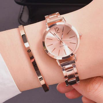Luxe Dameshorloge Set met Minimalistische Wijzerplaat en Gou, Verzenden, Nieuw
