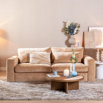50% Korting: 3-zitsbank Kyle chenille peach, Ophalen, Zo goed als nieuw, Stof, Scandinavisch