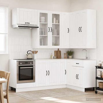vidaXL Keukenblok LUCCA 8 st Wit Bewerkt hout, Huis en Inrichting, Verzenden, Nieuw, Wit
