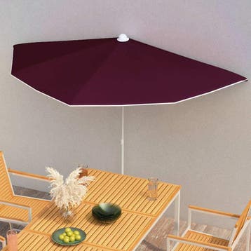 vidaXL Parasol half met paal 180x90 cm bordeauxrood, Verzenden, Nieuw, 1 tot 2 meter