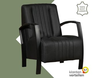 Leren fauteuil Glamour - Rancho Nero (zwart), Nieuw, Ophalen of Verzenden, 50 tot 75 cm, Industrieel, Modern, Retro
