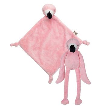 Roze flamingo knuffel set - pluche - 33 cm - tutteldoekje, Verzenden, Nieuw