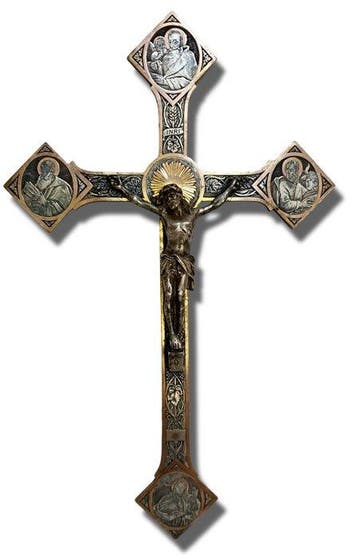 Crucifix - Verzilverd, Koper - 1910-1920 - Antiek wandkruis, Antiek en Kunst