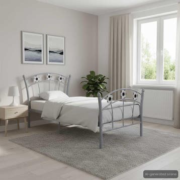 vidaXL Bedframe met voetbaldesign metaal grijs 90x200 cm, 90 cm, Eenpersoons, Verzenden, Nieuw