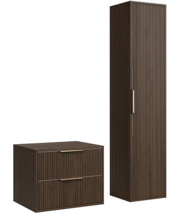 Wastafelkast Rimini 60 cm - Walnoot - met Kolomkast, Verzenden, Nieuw, Wastafelkast