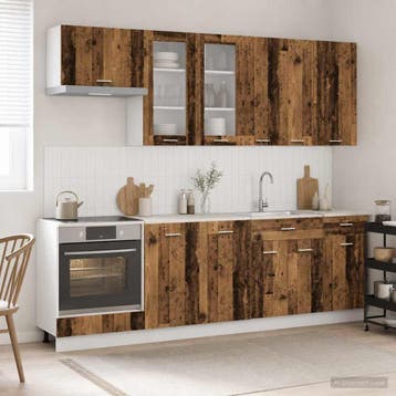 vidaXL Keukenblok LYON 8 pcs Oud hout Bewerkt hout, Verzenden, Nieuw, Bruin