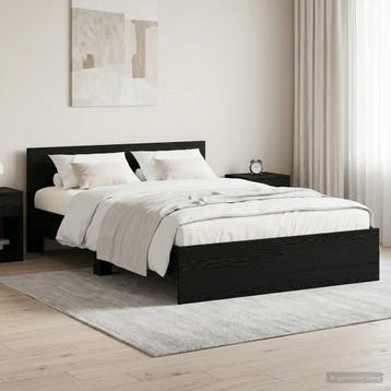 vidaXL Bedframe met hoofdbord Zwart eiken 140 x 200 cm, Verzenden, Zwart, Hout, Nieuw
