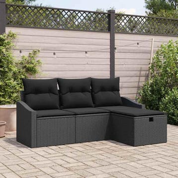 vidaXL Bankstel met kussen 4 pcs poly rattan, Verzenden, Nieuw, Rotan, 4 zitplaatsen