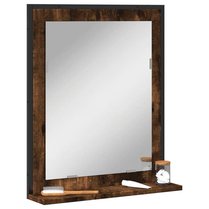 vidaXL Badkamerspiegel met schap 50x12x60 cm hout gerookt, Huis en Inrichting, Tafels | Kaptafels, Nieuw, Verzenden