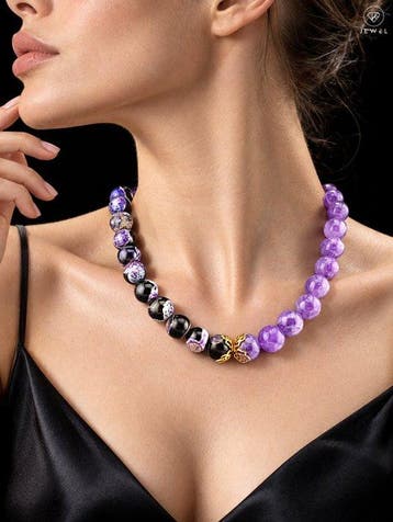 Amethist-agaat kralenketting - 925 sterlingzilver -